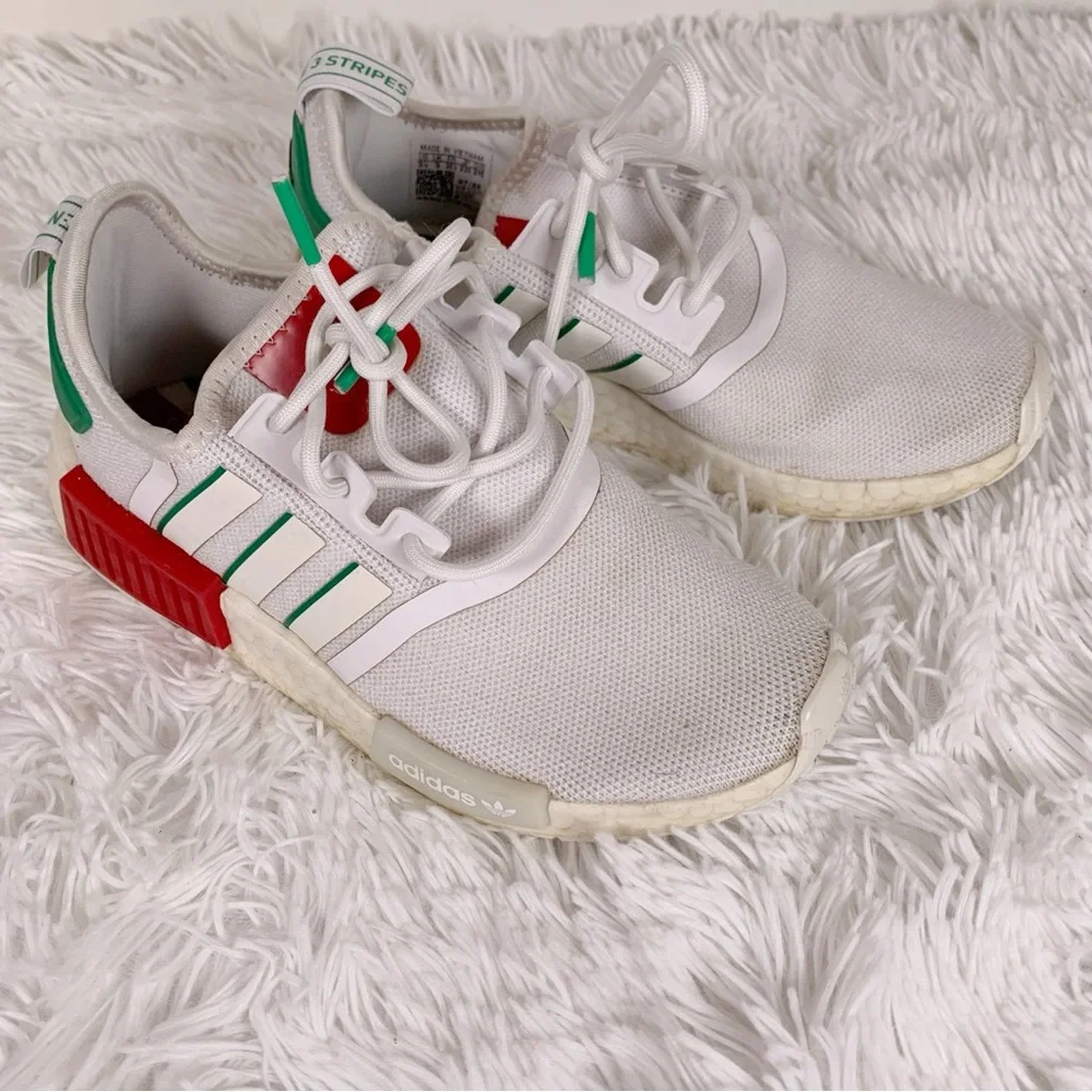 Adidas Kids White,‎ Red, and Green nmd Sneakers